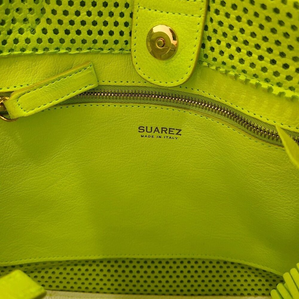 Suarez New York Tote Bag Perforated Made In Italy Blush Green Yellow - Picture 8 of 9
